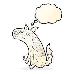 cartoon sitting dog with thought bubble