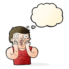 cartoon shocked gym man with thought bubble