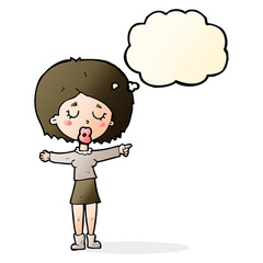 cartoon pointing woman with thought bubble