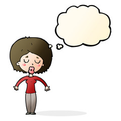 cartoon woman with closed eyes with thought bubble