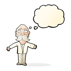 cartoon disappointed old man with thought bubble