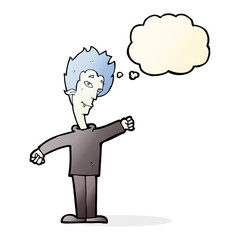 cartoon vampire man with thought bubble