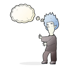 cartoon vampire man with thought bubble