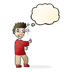 cartoon terrified boy with thought bubble