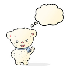 cartoon polar bear waving with thought bubble