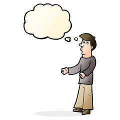 cartoon curious man with thought bubble
