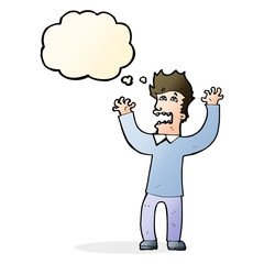 cartoon terrified man with thought bubble