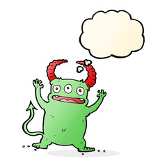 cartoon little devil with thought bubble