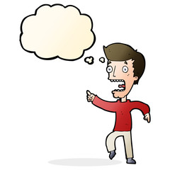 cartoon terrified man with thought bubble