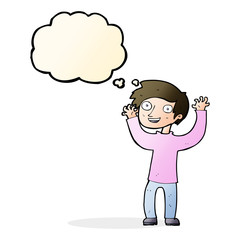 cartoon happy man with thought bubble