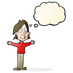 cartoon frightened man with thought bubble