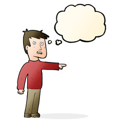 cartoon pointing man with thought bubble