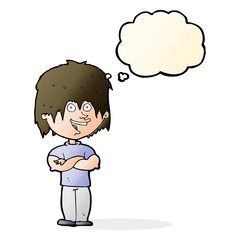 cartoon happy man with thought bubble