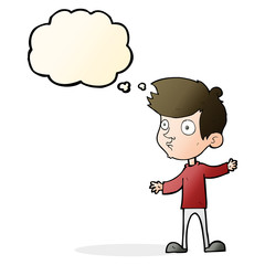 cartoon curious boy with thought bubble