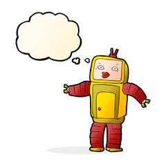 funny cartoon robot with thought bubble