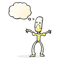cartoon funny robot with thought bubble