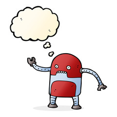 funny cartoon robot with thought bubble