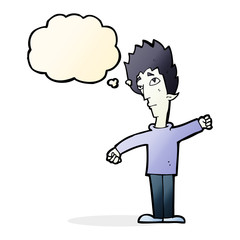 cartoon vampire man with thought bubble