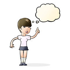 cartoon woman with idea with thought bubble