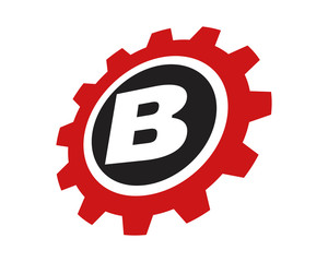 B red gear letter logo