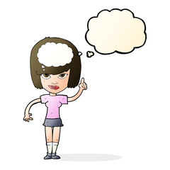 cartoon woman with idea with thought bubble