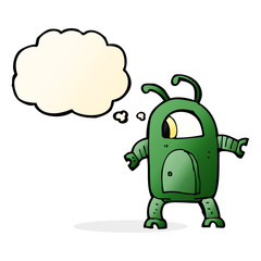 cartoon alien robot with thought bubble