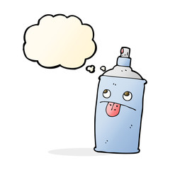 cartoon spray can with thought bubble