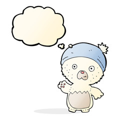 cartoon cute teddy bear in hat with thought bubble