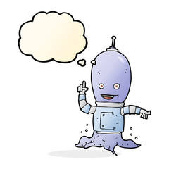 cartoon alien spaceman with thought bubble