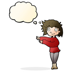 cartoon dancing woman with thought bubble