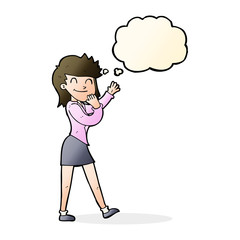 cartoon happy businesswoman with thought bubble