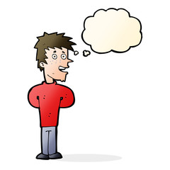 cartoon happy man with thought bubble