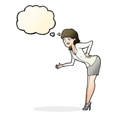 cartoon businesswoman explaining with thought bubble