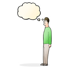 cartoon tall man with thought bubble