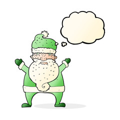 cartoon ugly santa claus with thought bubble