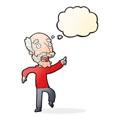 cartoon frightened old man with thought bubble