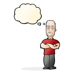 cartoon angry man with mustache with thought bubble