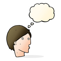 cartoon surprised face with thought bubble