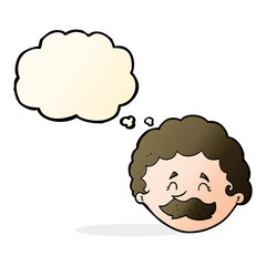 cartoon man with mustache with thought bubble