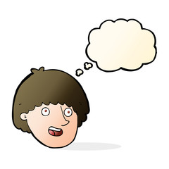 cartoon happy male face with thought bubble