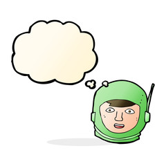cartoon astronaut head with thought bubble