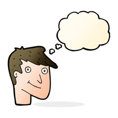 cartoon happy man with thought bubble