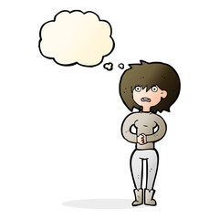 cartoon worried woman with thought bubble