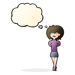 cartoon shocked woman with thought bubble