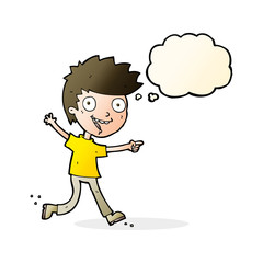 cartoon crazy excited boy with thought bubble