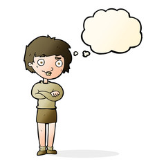 cartoon annoyed woman with thought bubble