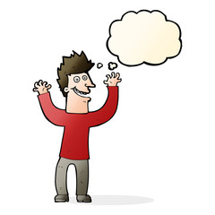 cartoon excited man with thought bubble