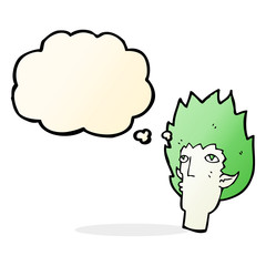 cartoon vampire face with thought bubble