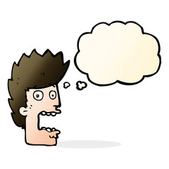 cartoon terrified man with thought bubble