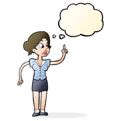 cartoon woman with great idea with thought bubble